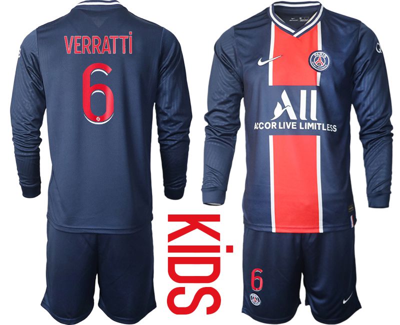 Youth 2020-2021 club Paris St German home long sleeve #6 blue Soccer Jerseys